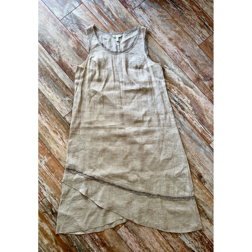 Kleen Womens S Silk Linen Dress Beige Asymmetrical Hem Lagenlook Boho